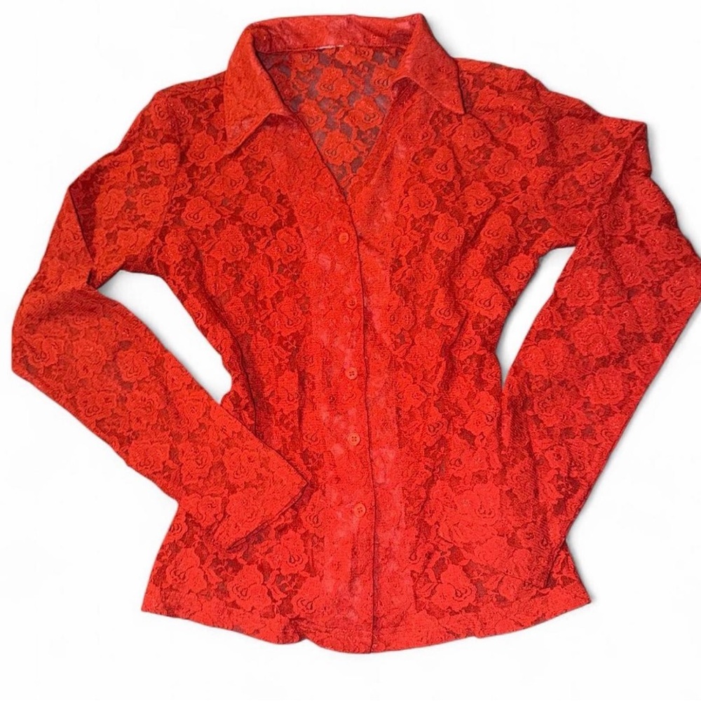 Elegant Red Lace Women's Top